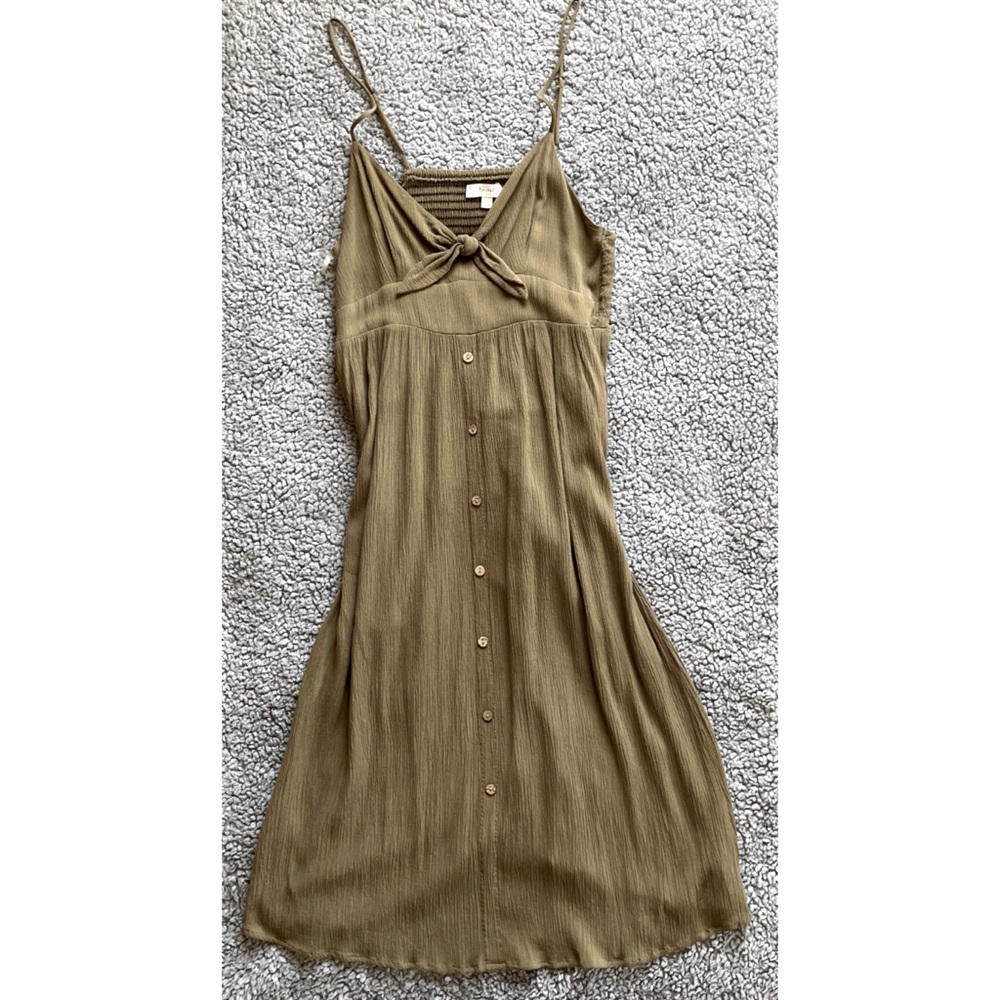 Beceel Large Green Spaghetti Strap Bow Midi Dress.